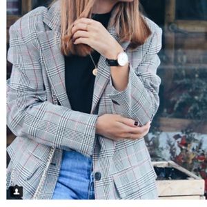 Zara button checked Blazer red/ back/ white